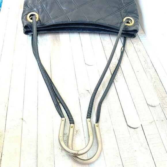 BERNARD NERSON PARIS BLACK STITCH GENUINE LEATHER MEDIUM SHOULDER BAG HANDBAG - Picture 8 of 11